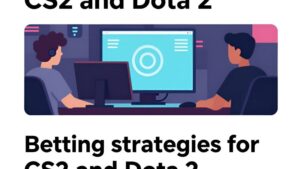 Современная иллюстрация стратегий ставок на турниры по CS2 и Dota 2 для сайта рейтинга букмекеров